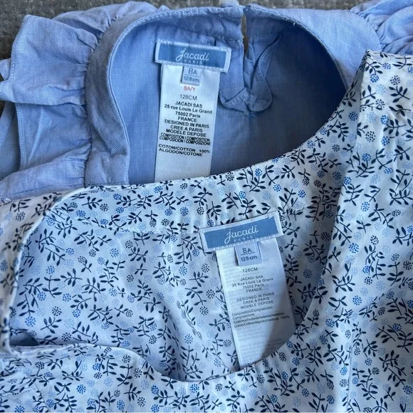 Jacadi Paris Bundle of 2 Blue And Floral Sleeveless Ruffled Tops, Size 8A - Picture 11 of 11